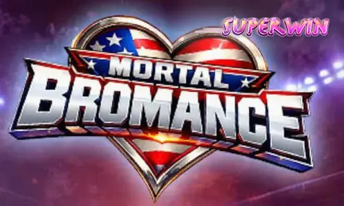 Tampilan layar permainan slot Mortal Bromance dengan karakter kartun dan elemen locker room